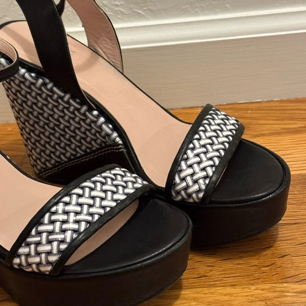 STUART WEITZMAN Black Holiday Pipe Open Toe Platform Wedge Size 7.5 7 1/2‎ Shoes